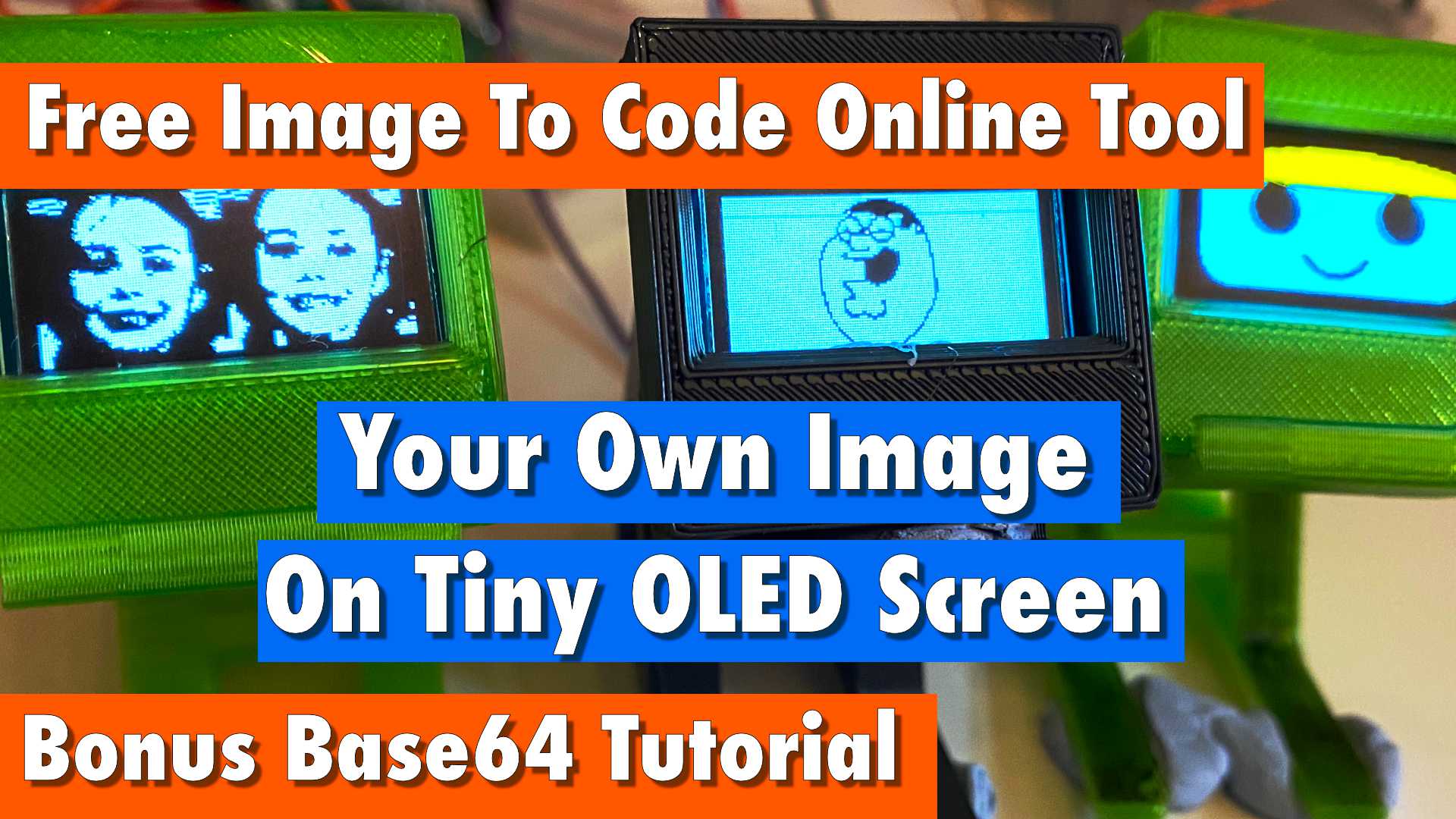 3 little ssd1306 screens with cute custom images